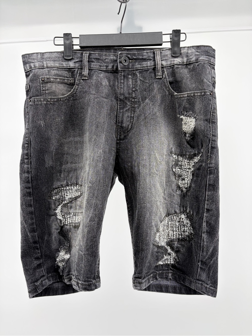 Southpole Mens Slim Distressed Denim Shorts Faded Black Size 32